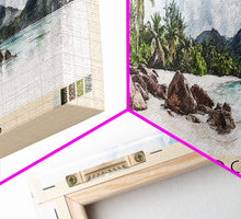 Load image into Gallery viewer, Anse Cocos, Seychelles Watercolor Beach Print, Vacation Gift, Seychelles Wall Art, Beach Painting, Beach Decor, Beach Painting