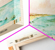 Load image into Gallery viewer, Aruba, autonomous country of the Kingdom of the Netherlands Watercolor Beach Print, Vacation Gift, autonomous country of the Kingdom of the Netherlands Wall Art, Framed Canvas Print, Framed Beach Painting