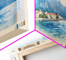 Load image into Gallery viewer, Bečići Beach, Montenegro Watercolor Print, Vacation Gift, Montenegro Wall Art, Beach Painting, Beach Decor, Large Wall Art, Wood Frame Art