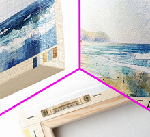 Load image into Gallery viewer, Bells Beach, Australia Watercolor Beach Print, Vacation Gift, Australia Wall Art, Framed Canvas Print, Framed Beach Painting