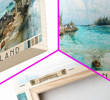 Load image into Gallery viewer, Blue Lagoon Island, Bahamas Watercolor Print, Vacation Gift, Bahamas Wall Art, Beach Painting, Beach Decor, Large Wall Art, Wood Frame Art
