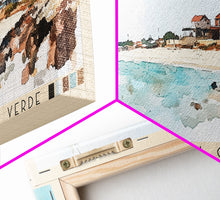 Load image into Gallery viewer, Curralinho Beach, Cape Verde, Senegal Watercolor Print, Vacation Gift, Senegal Wall Art, Beach Painting, Beach Decor, Large Wall Art, Wood Frame Art