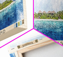 Load image into Gallery viewer, Dhigurah Island, Maldives Watercolor Print, Vacation Gift, Maldives Wall Art, Beach Painting, Beach Decor, Large Wall Art, Wood Frame Art