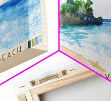 Load image into Gallery viewer, Doctor’s Cave Beach, Jamaica Watercolor Beach Print, Vacation Gift, Jamaica Wall Art, Framed Canvas Print, Framed Beach Painting