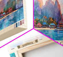 Load image into Gallery viewer, El Nido, Philippines Watercolor Beach Print, Vacation Gift, Philippines Wall Art, Framed Canvas Print, Framed Beach Painting