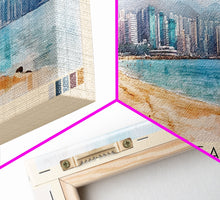 Load image into Gallery viewer, Lido Beach, Hong Kong Watercolor Print, Vacation Gift, Hong Kong Wall Art, Beach Painting, Beach Decor, Large Wall Art, Wood Frame Art