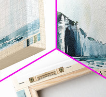 Load image into Gallery viewer, Étretat, France Watercolor Print, Vacation Gift, France Wall Art, Beach Painting, Beach Decor, Large Wall Art, Wood Frame Art