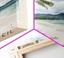 Load image into Gallery viewer, Anse Soleil, Seychelles Watercolor Beach Print, Vacation Gift, Seychelles Wall Art, Framed Canvas Print, Framed Beach Painting