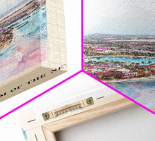 Load image into Gallery viewer, Aruba, autonomous country of the Kingdom of the Netherlands Watercolor Beach Print, Vacation Gift, autonomous country of the Kingdom of the Netherlands Wall Art, Framed Canvas Print, Framed Beach Painting