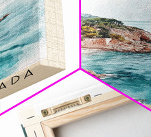 Cargar imagen en el visor de la galería, Cala Salada, Spain Watercolor Beach Print, Vacation Gift, Spain Wall Art, Framed Canvas Print, Framed Beach Painting