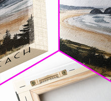Carregar imagem no visualizador da galeria, Cannon Beach, Oregon Watercolor Beach Print, Vacation Gift, Oregon Wall Art, Framed Canvas Print, Framed Beach Painting