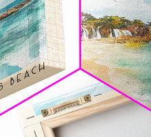 Load image into Gallery viewer, Dunn’s River Falls Beach, Jamaica Watercolor Print, Vacation Gift, Jamaica Wall Art, Beach Painting, Beach Decor, Large Wall Art, Wood Frame Art