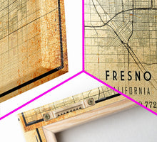 Load image into Gallery viewer, Distressed Fresno California Map, Framed Canvas Print Or Poster, California Map Print, Freso City Wall Art Map Print, Rustic Map Art