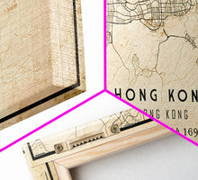 Load image into Gallery viewer, Vintage Hong Kong City Map Wall Art Canvas Print, Distressed Hong Kong Map, Framed Wall Art, Cool Hong Kong Travel Wall Art, Office Art