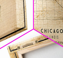 Load image into Gallery viewer, Distressed Chicago map print poster or framed canvas, Illinois road map print poster canvas, Chicago city map print poster canvas