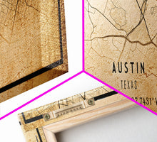 Load image into Gallery viewer, Panoramic Austin Map Print Canvas or Poster, Texas Map Art, Texas Map Print, Vintage Texas Map Framed Art, Retro / Distressed Office Art