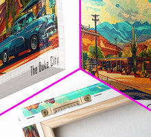 Carregar imagem no visualizador da galeria, Albuquerque New Mexico Panoramic Painting Framed Canvas Print, Mid Century Modern Art, Pop Art Style, Travel Poster, Wall Art Decor