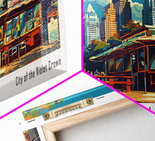 Carregar imagem no visualizador da galeria, Austin Texas Panoramic Travel Poster Framed Canvas Print, Mid Century Modern Art, Pop Art Style, Wall Art Decor, Home Decoration