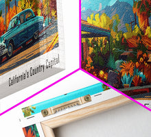 Carregar imagem no visualizador da galeria, Bakersfield California Panoramic Painting Framed Canvas Print, Mid Century Modern Art, Pop Art Style, Travel Poster, Living Room Decor