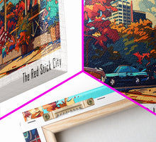 Load image into Gallery viewer, Baton Rouge Louisiana Panoramic Painting Framed Canvas Print, Mid Century Modern Art, Pop Art Style, Travel Poster, Wall Art Decor