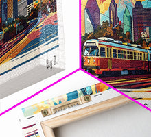 Load image into Gallery viewer, Dallas Texas Panoramic Wall Art Framed Canvas Print, Mid Century Modern Art, Pop Art Style, Travel Poster, Home Decor, Wall Hanging