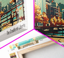 Load image into Gallery viewer, Boston Massachusetts Panoramic Wall Art, Mid Century Modern Framed Canvas Print, Retro Pop Art Travel Poster, Office Art, Living Room Decor