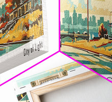 Carregar imagem no visualizador da galeria, Buffalo New York Panoramic Painting, Mid Century Modern Framed Canvas Print, Retro Pop Art Travel Poster, Wall Decor, Home Decor, Wall Hanging