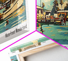 Carregar imagem no visualizador da galeria, Cape Coral Florida Panoramic Wall Art, Retro Pop Art Framed Canvas Print, Mid Century Modern Travel Poster, Living Room Decor, Office Wall Art