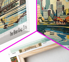 Load image into Gallery viewer, Cincinnati Ohio Panoramic Wall Art, Retro Pop Art Framed Canvas Print, Mid Century Modern Travel Poster, Living Room Decor, Wall Hanging, Office Art