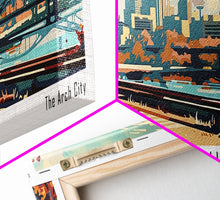 Load image into Gallery viewer, Columbus Ohio Panoramic Painting, Mid Century Modern Framed Canvas Print, Retro Pop Art Travel Poster, Wall Art, Home Decor, Office Art, Gift Idea