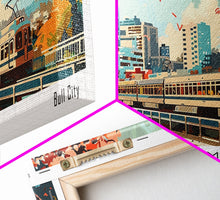 Load image into Gallery viewer, Durham North Carolina Panoramic Painting, Mid Century Modern Framed Canvas Print, Retro Pop Art Travel Poster, Wall Decor, Home Decor, Wall Hanging