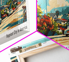 Load image into Gallery viewer, Fremont California Panoramic Painting, Mid Century Modern Framed Canvas Print, Retro Pop Art Travel Poster, Wall Decor, Gift Idea, Home Decor