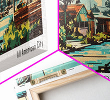 Carregar imagem no visualizador da galeria, Fresno California Panoramic Wall Art, Retro Pop Art Framed Canvas Print, Mid Century Modern Travel Poster, Living Room Decor, Wall Hanging, Office Art