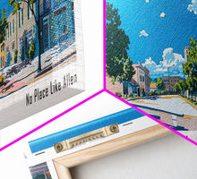 Load image into Gallery viewer, Allen Texas Panoramic Painting, Mid Century Modern Framed Canvas Print, Retro Pop Art Travel Poster, Living Room Wall Art Decor, City Art