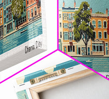 Carregar imagem no visualizador da galeria, Baltimore Maryland Panoramic Painting, Mid Century Modern Framed Canvas Print, Retro Pop Art Travel Poster, Office Wall Art, City Print