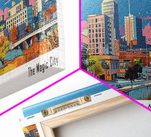 Load image into Gallery viewer, Birmingham Alabama Panoramic Painting, Mid Century Modern Framed Canvas Print, Retro Pop Art Travel Poster, Office Wall Art, City Print