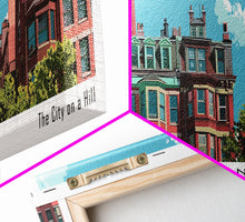 Load image into Gallery viewer, Boston Massachusetts Panoramic Painting, Mid Century Modern Framed Canvas Print, Retro Pop Art Travel Poster, Home Decor, City Art