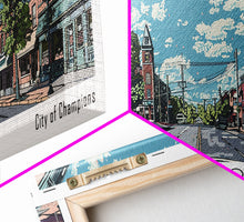 Load image into Gallery viewer, Brockton Massachusetts Panoramic Painting, Mid Century Modern Framed Canvas Print, Retro Pop Art Travel Poster, Home Decor, City Art