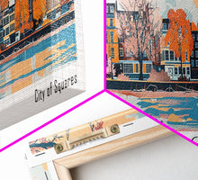 Carregar imagem no visualizador da galeria, Cambridge Massachusetts Panoramic Painting, Mid Century Modern Framed Canvas Print, Retro Pop Art Travel Poster, Home Decor, City Print