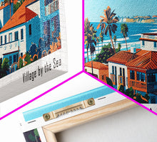 Carregar imagem no visualizador da galeria, Carlsbad California Panoramic Painting, Mid Century Modern Framed Canvas Print, Retro Pop Art Travel Poster, Living Room Wall Art, City Print