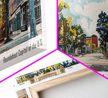 Load image into Gallery viewer, Carmel Indiana Panoramic Painting, Mid Century Modern Framed Canvas Print, Retro Pop Art Travel Poster, Home Decor, City Art