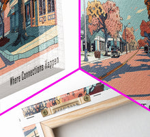 Cargar imagen en el visor de la galería, Carrollton Texas Panoramic Painting, Mid Century Modern Framed Canvas Print, Retro Pop Art Travel Poster, Office Wall Art, City Print