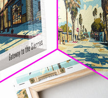 Load image into Gallery viewer, Clovis California Panoramic Wall Art, Mid Century Modern Framed Canvas Print, Retro Pop Art Travel Poster, City Office Decor, Home Art