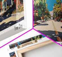 Cargar imagen en el visor de la galería, Concord California Panoramic Painting, Mid Century Modern Framed Canvas Print, Retro Pop Art Travel Poster, City Wall Decor, Office Decor