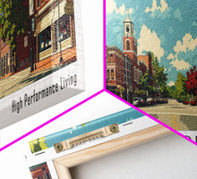 Cargar imagen en el visor de la galería, Concord North Carolina Panoramic Wall Art, Mid Century Modern Framed Canvas Print, Retro Pop Art Travel Poster, City Office Art, Home Decor