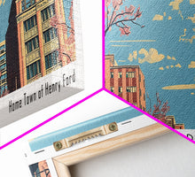 Load image into Gallery viewer, Dearborn Michigan Panoramic Painting, Mid Century Modern Framed Canvas Print, Retro Pop Art Travel Poster, City Wall Decor, Office Wall Art