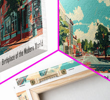 Load image into Gallery viewer, Edison New Jersey Panoramic Painting, Mid Century Modern Framed Canvas Print, Retro Pop Art Travel Poster, City Wall Decor, Home Decor