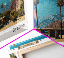 Carregar imagem no visualizador da galeria, Fontana California Panoramic Painting, Mid Century Modern Framed Canvas Print, Retro Pop Art Travel Poster, Living Room Wall Art