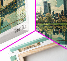 Carregar imagem no visualizador da galeria, Fort Wayne Indiana Panoramic Art, Mid Century Modern Framed Canvas Print, Retro Pop Art Travel Poster, Home Wall Decor