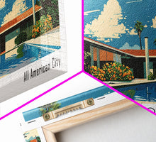 Load image into Gallery viewer, Fresno California Panoramic Painting, Mid Century Modern Framed Canvas Print, Retro Pop Art Travel Poster, Living Room Wall Art